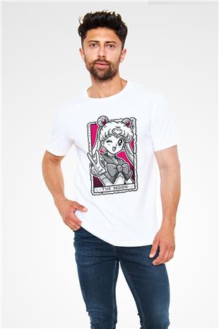 Sailor Moon Unisex Baskılı Beyaz Tişört - Tshirt