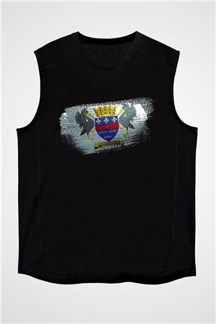 Saint Barthelemy Bayrağı Baskılı Unisex Siyah Kolsuz Tişört