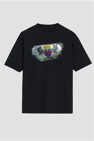Saint Barthelemy Bayrağı Baskılı Unisex Siyah Oversize Tişört