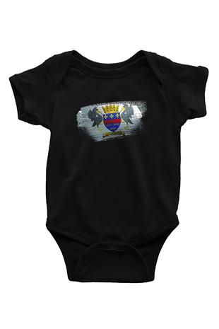 Saint Barthelemy Bayrağı Baskılı Unisex Siyah Bebek Body - Zıbın