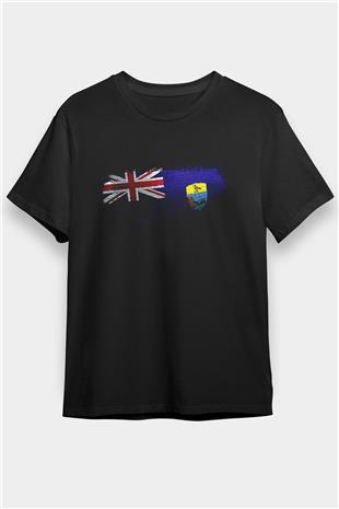 Saint Helena Bayrağı Baskılı Unisex Siyah Tişört