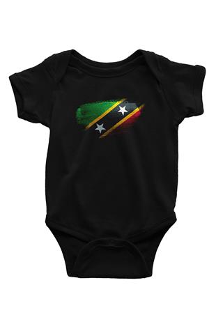 Saint Kitts ve Nevis Bayrağı Baskılı Unisex Siyah Bebek Body - Zıbın