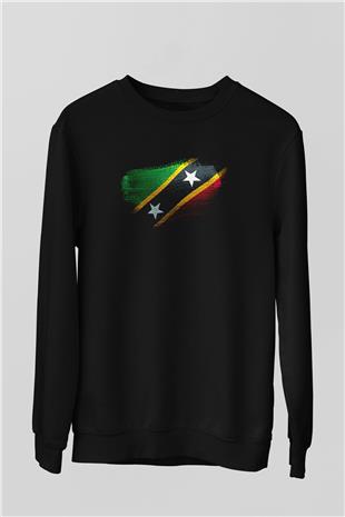 Saint Kitts ve Nevis Bayrağı Baskılı Unisex Siyah Sweatshirt