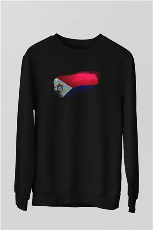 Saint Martin Bayrağı Baskılı Unisex Siyah Sweatshirt