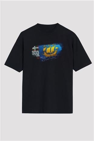 Saint Pierre ve Miquelon Bayrağı Baskılı Unisex Siyah Oversize Tişört