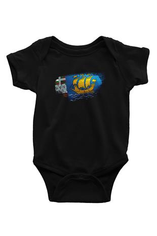 Saint Pierre ve Miquelon Bayrağı Baskılı Unisex Siyah Bebek Body - Zıbın