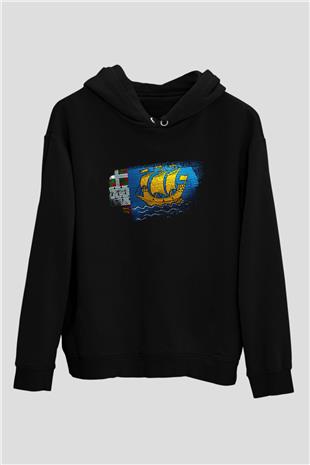 Saint Pierre ve Miquelon Bayrağı Baskılı Unisex Siyah Kapüşonlu Sweatshirt
