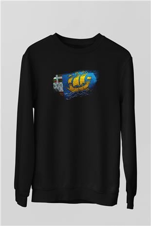 Saint Pierre ve Miquelon Bayrağı Baskılı Unisex Siyah Sweatshirt