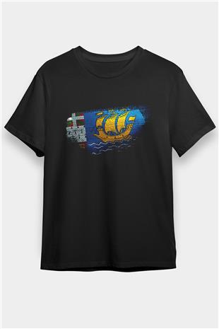 Saint Pierre ve Miquelon Bayrağı Baskılı Unisex Siyah Tişört