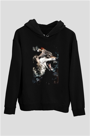 Saldırgan KurtSiyah  Unisex Hoodie