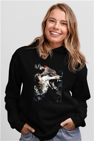 Saldırgan KurtSiyah  Unisex Hoodie