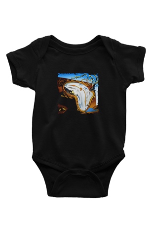 Salvador Dali Baskılı Unisex Siyah Bebek Body - Zıbın