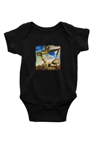 Salvador Dali Baskılı Unisex Siyah Bebek Body - Zıbın