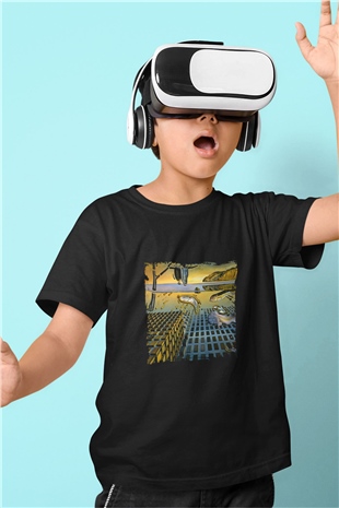 Salvador Dali Baskılı Unisex Siyah Çocuk Tişört