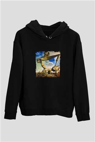 Salvador Dali Baskılı Unisex Siyah Hoodie