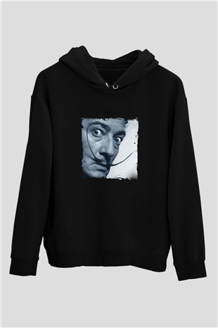Salvador Dali Baskılı Unisex Siyah Hoodie