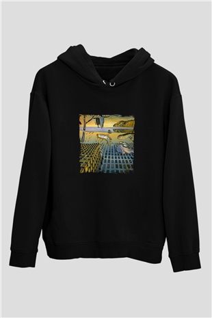 Salvador Dali Baskılı Unisex Siyah Hoodie