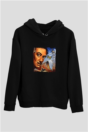 Salvador Dali Baskılı Unisex Siyah Hoodie