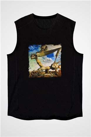 Salvador Dali Baskılı Unisex Siyah Kolsuz Tişört