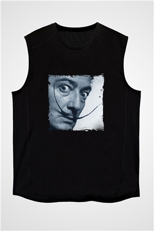 Salvador Dali Baskılı Unisex Siyah Kolsuz Tişört