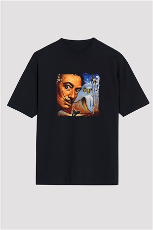 Salvador Dali Baskılı Unisex Siyah Oversize Tişört