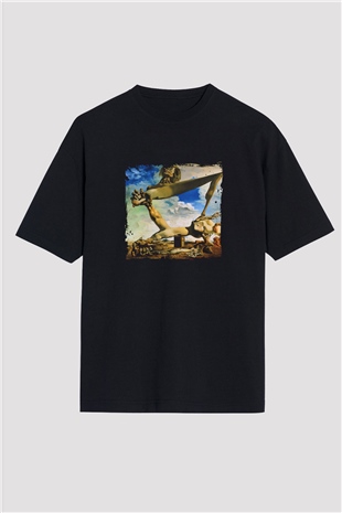 Salvador Dali Baskılı Unisex Siyah Oversize Tişört