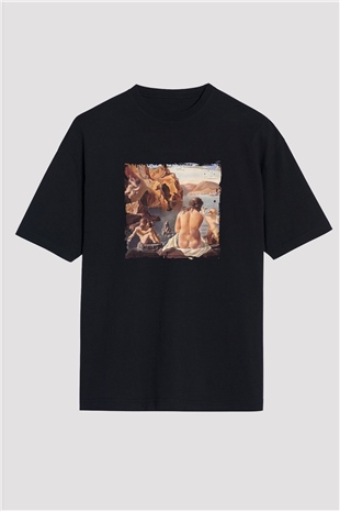 Salvador Dali Baskılı Unisex Siyah Oversize Tişört