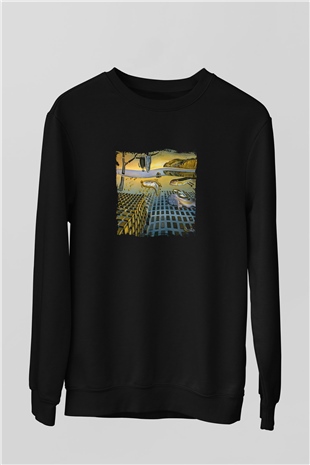 Salvador Dali Baskılı Unisex Siyah Sweatshirt