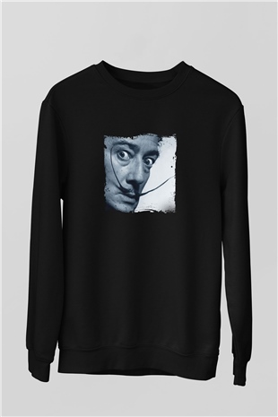 Salvador Dali Baskılı Unisex Siyah Sweatshirt
