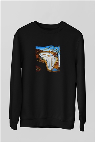 Salvador Dali Baskılı Unisex Siyah Sweatshirt