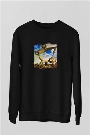 Salvador Dali Baskılı Unisex Siyah Sweatshirt
