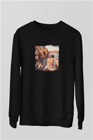 Salvador Dali Baskılı Unisex Siyah Sweatshirt