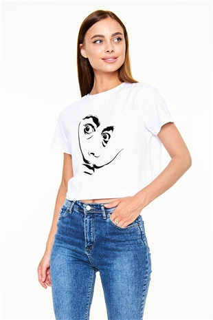 Salvador Dali Beyaz Croptop Tişört