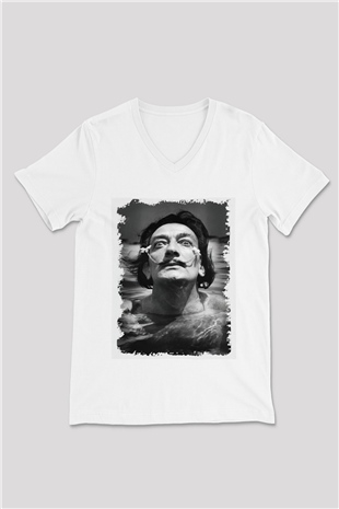 Salvador Dali Beyaz Unisex V Yaka Tişört T-Shirt
