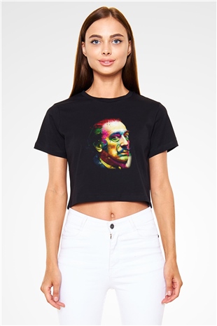 Salvador Dali Siyah Crop Top Tişört