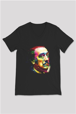 Salvador Dali Siyah Unisex V Yaka Tişört T-Shirt