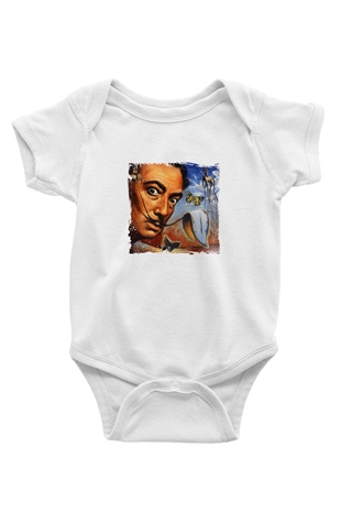 Salvador Dali Unisex Baskılı Beyaz Bebek Body - Zıbın