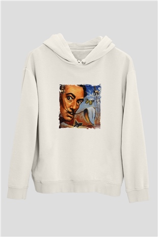 Salvador Dali Unisex Baskılı Beyaz Kapüşonlu Sweatshirt