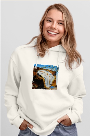 Salvador Dali Unisex Baskılı Beyaz Kapüşonlu Sweatshirt