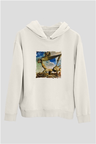 Salvador Dali Unisex Baskılı Beyaz Kapüşonlu Sweatshirt