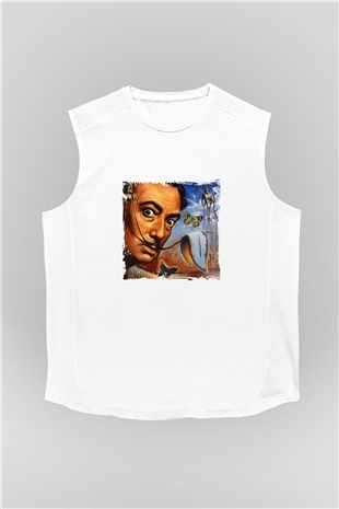 Salvador Dali Unisex Baskılı Beyaz Kolsuz Tişört