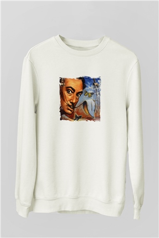 Salvador Dali Unisex Baskılı Beyaz Sweatshirt