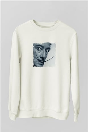 Salvador Dali Unisex Baskılı Beyaz Sweatshirt