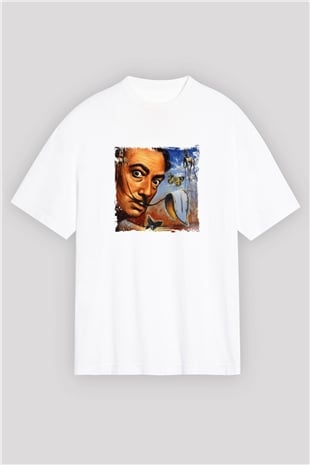 Salvador Dali Oversize Baskılı Beyaz Tişört