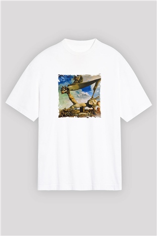 Salvador Dali Oversize Baskılı Beyaz Tişört