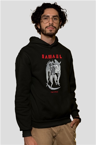 Samael Baskılı Unisex Siyah Kapüşonlu Sweatshirt