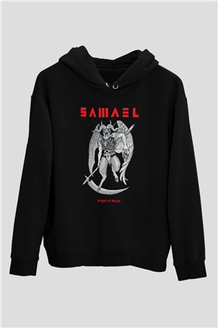 Samael Baskılı Unisex Siyah Kapüşonlu Sweatshirt