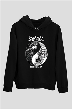 Samael Baskılı Unisex Siyah Kapüşonlu Sweatshirt