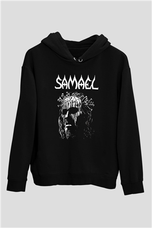 Samael Baskılı Unisex Siyah Kapüşonlu Sweatshirt