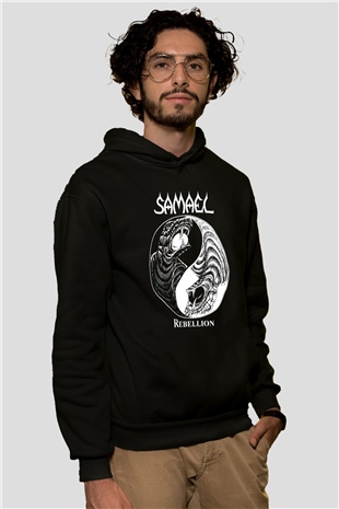 Samael Baskılı Unisex Siyah Kapüşonlu Sweatshirt
